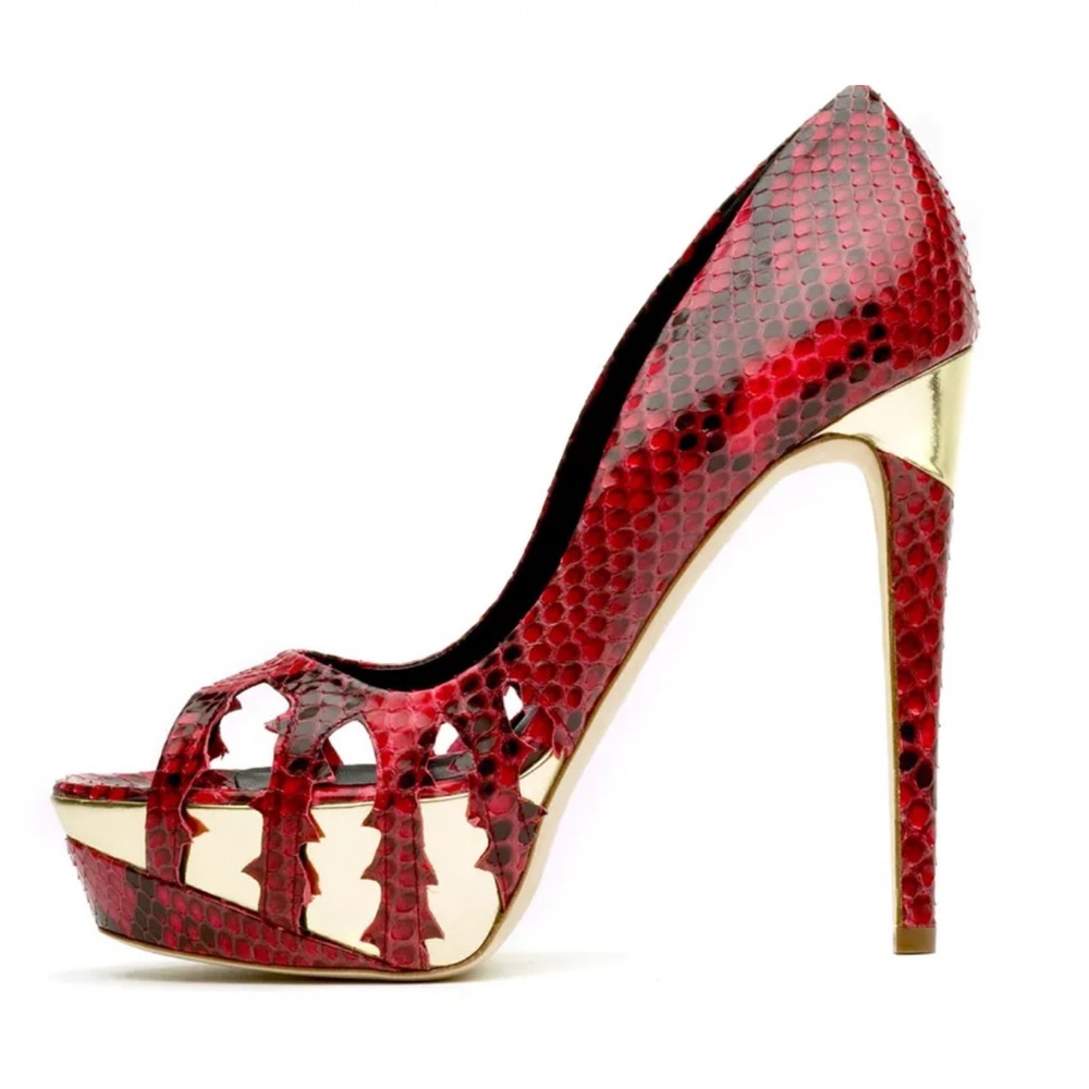 Rupert Sanderson - The Picardy in Red Python- Mirror Gold | EU Size 36